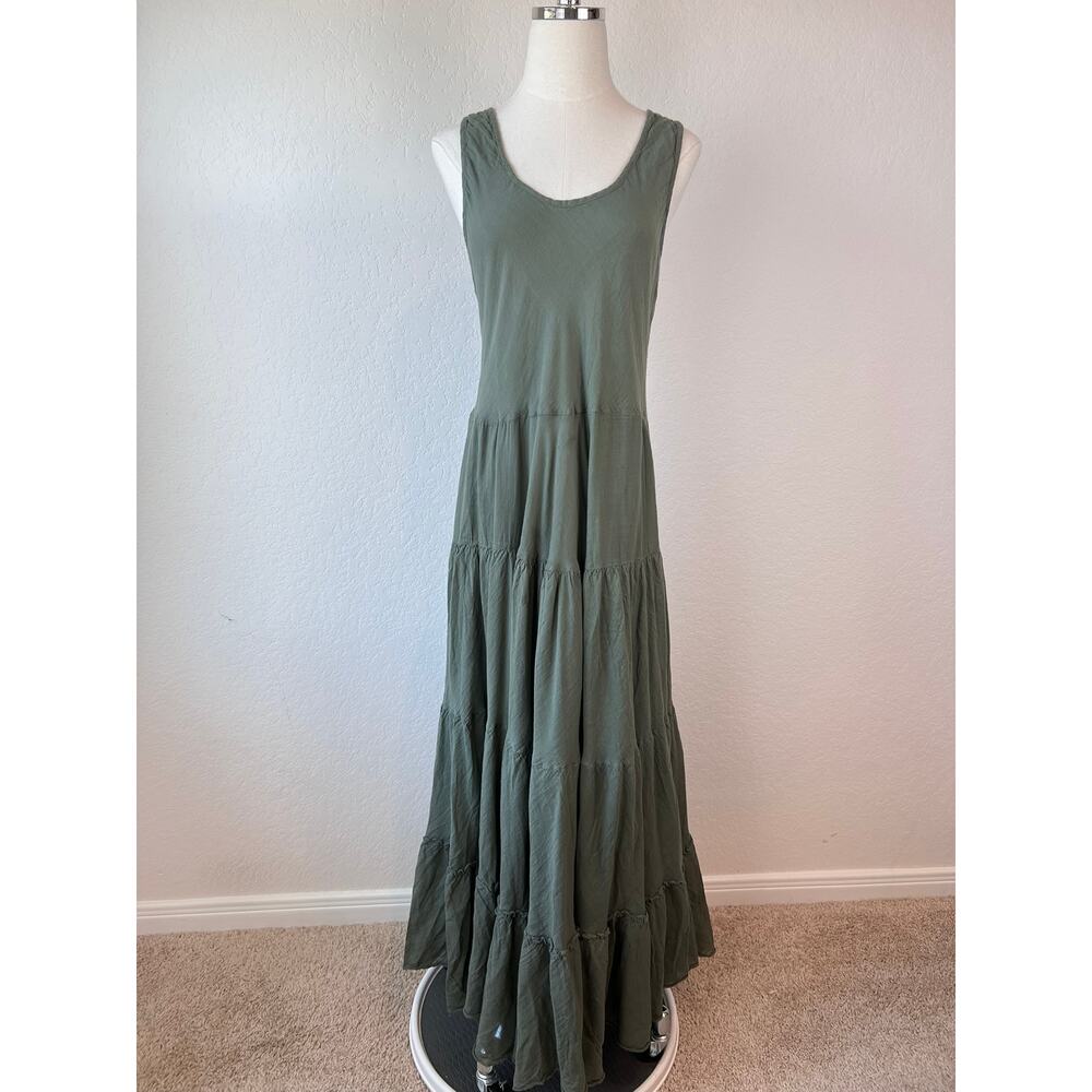 T.U. Cotton Green Tiered Sleeveless Maxi Dress One Size Whimsygoth